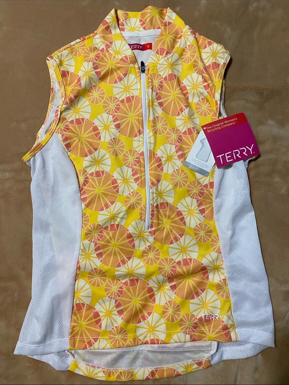 Terry Women's Yellow Citrus-Print Sleeveless Biking Tank Top Sz S